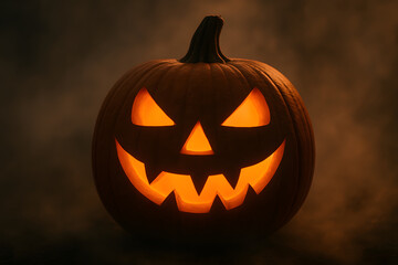Glowing Jack-O'-Lantern with an Eerie Halloween Glow and Mysterious Aura