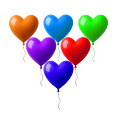 Collection of colorful heart shaped balloons isolated on transparent background