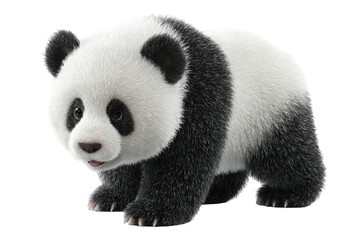 Obraz premium Fluffy giant panda bear, black and white fur, adorable, happy look, curious, cute