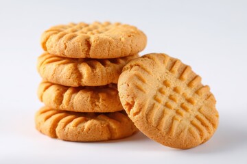 Peanut Butter Cookie on White Background. Homemade Round Biscuit with Peanut Isolated