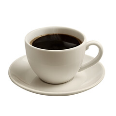 White coffee cup filled with dark coffee isolated on transparent background