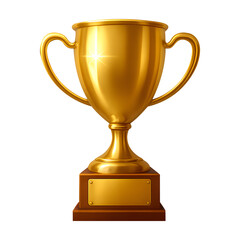 Golden trophy cup with handles and base isolated on transparent background
