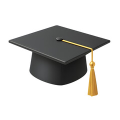 Black graduation cap with gold tassel isolated on transparent background