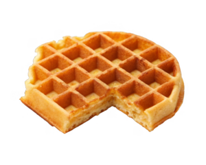 waffle with bite mark isolated on a transparent background.