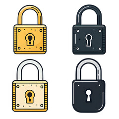Four different padlocks isolated on transparent background