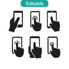 Hand Touch Screen Smartphone Icon Vector, Mobile Device Gesture Symbol, Touchscreen Technology Illustration