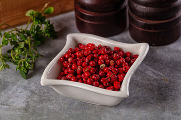 Dry pink pepper corn spice