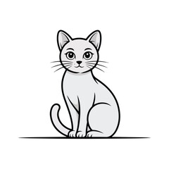 Cute Sitting Cat Illustration, Minimalist Cat Drawing, Pet Animal Artwork