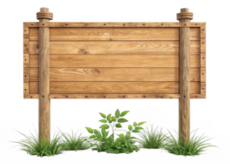 Wooden signboard isolated on a transparent background.