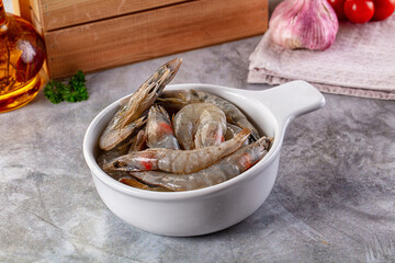 Raw fresh tiger prawn in the bowl
