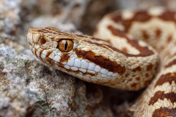 Obraz premium Snake Top View. Asp Viper on Natural Rock Background - Wildlife and Reptile Macro Photography