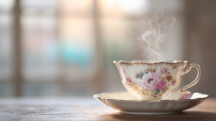 Fototapeta premium Elegant Teacup with Steam in Soft Light
