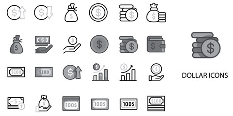 Dollar simple concept 24 Grew color icons set .Vector illustration.	
