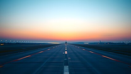 Obraz premium 노을지는 비어있는 야간 비행 활주로an empty night-flight runway at sunset 