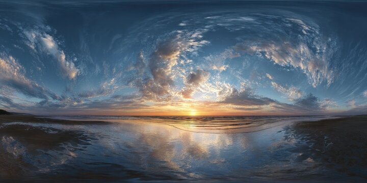 Sunset HDRI. Panoramic Sea Sunset Environment Map for Abstract Background