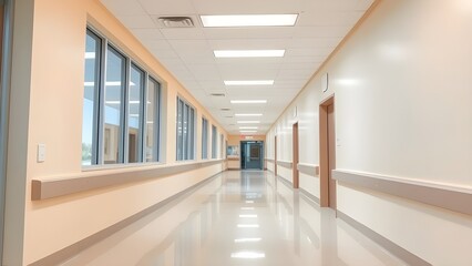 Obraz premium 병원 진료실 복도 흐릿하게 되어있는 배경Blurred background in the hallway of the hospital clinic