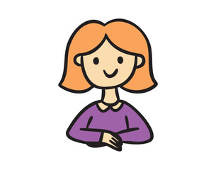Student girl sitting at desk, simple doodle character for school planner, hand drawn
