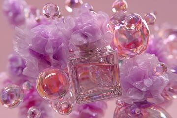 Floral Perfume with Bubbles and Soft Background