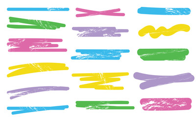 Obraz premium Colorful highlighter marker stroke collection. Set of colorful highlighter and marker strokes in various shapes and textures, useful for design, notes, and creative graphics. 