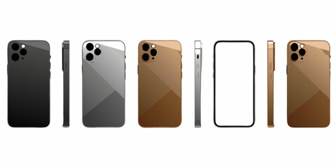 Smart Phone Mockup in Different Colors and Angles on White Background