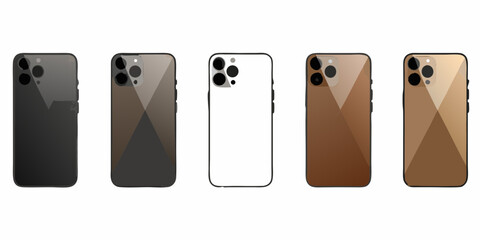 Smartphone mockup set in different colors isolated on white background back view