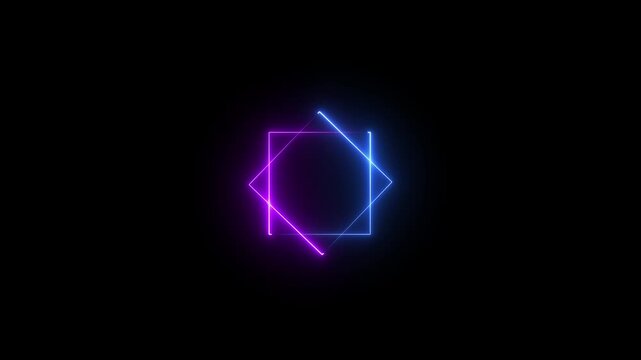 Glowing neon Quadrilateral icon animation red color on a black background. Glowing neon square frame animation. luminous banner animation. neon box icon.