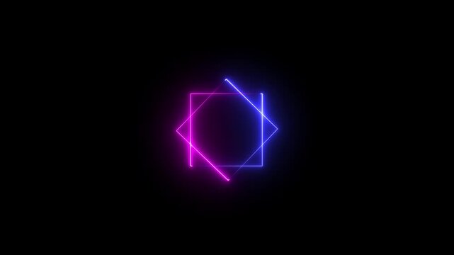 Glowing neon Quadrilateral icon animation red color on a black background. Glowing neon square frame animation. luminous banner animation. neon box icon.