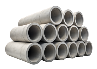 Stacked Concrete Drainage Pipes on Background construction material isolated on a transparent background