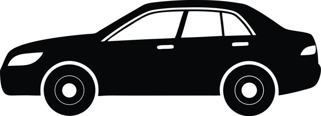 Classic sedan car silhouette on white background