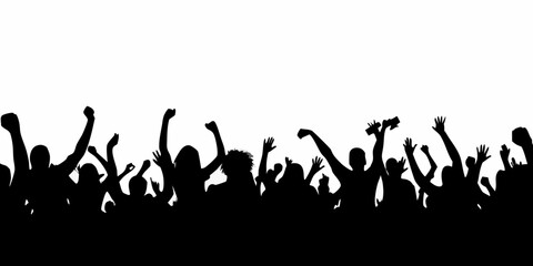 Silhouette of a Crowd Cheering with Raised Hands © Juel