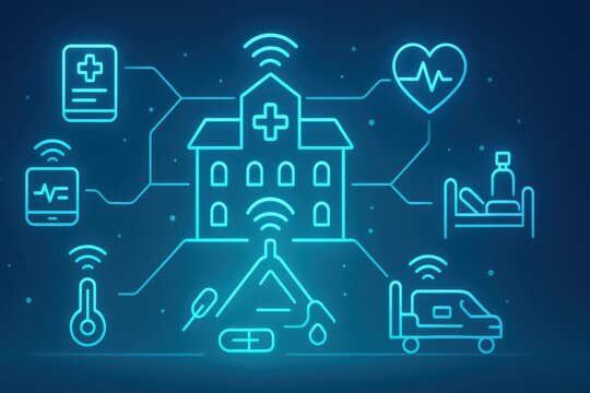 Digital healthcare innovation concept with smart hospital and connected technology representation