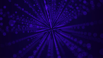 Abstract technology background with converging purple dots and lines. Digital data flow visualization for science and internet concept.