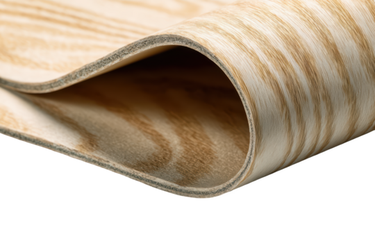 Curled wood grain texture in macro detail, showing light brown pattern