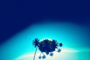 A captivating visual study, this image presents an inverted tropical paradise against a vibrant blue sky, creating a surreal dreamscape, an unforgettable abstract art.