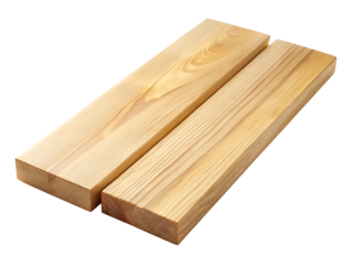 Two light colored wooden planks with visible grain on background lumber timber isolated on a transparent background
