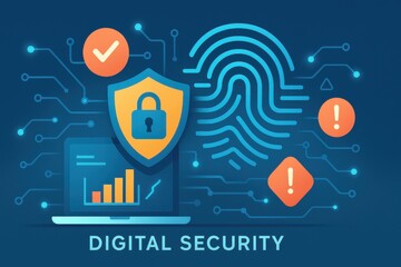 Cybersecurity illustration showcasing data protection and digital safety measures with emphasis on
