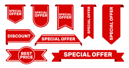 Set of new stickers, sale tags and labels. Shopping stickers and badges for merchandise and promotion, special offer, new collection, discount etc. Red stickers for web banners