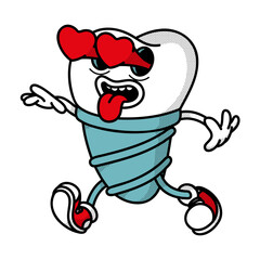Heart-showing implant mascot - retro design promoting dental confidence and self-love through restoration