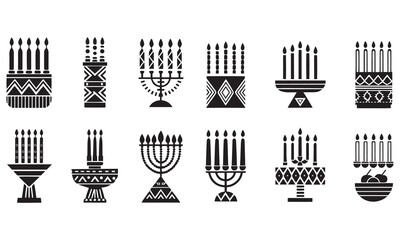 Carnival Drum Circle & Fireworks Silhouettes Tropical Festival Celebration Vector Icons