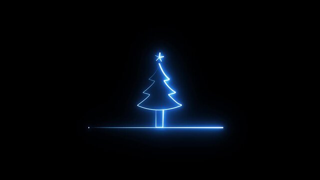 Neon Christmas tree animation, color shift with blink. Glowing neon Christmas tree icon with star, looped color blink animation. New Year tree, christmas xmas spruce. Green,