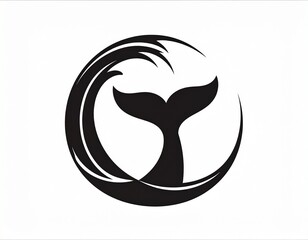 Fototapeta premium A stylized whale tail design, encircled by flowing waves, creates a captivating, simple .