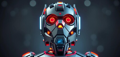 Futuristic robot cake with metallic decorations and LED lights,  wires,   digital