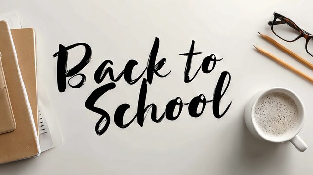 Back to school flat lay with coffee cup, notebooks, pencils, and glasses on white desk symbolizing thoughtful academic preparation - Powered by Adobe