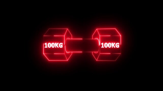 Dumbbell simple clipart, weight and gym icon neon line animation Isolated on Black Background. Muscle lifting, fitness barbell, weight, crossbar gym, sports equipment symbol, exercise barbell.	
