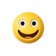 Cheerful yellow smiley face with wide open mouth and pink tongue emoji happy, Isolated On Png Transparent Background