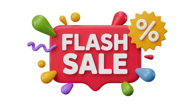 Flash sale promotion with discount offer isolated on transparent background