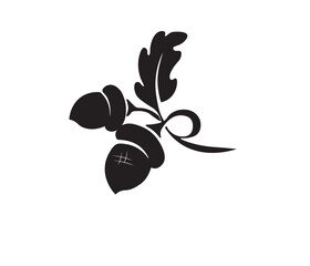 Cartoon acorns on white. vector illustration. Two Acorn With Oak Leaves Cartoon Illustrations.  Acorn and oak leaves. Vector illustration of acorn with oak leaves Stylized acorn illustration