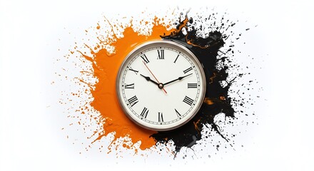 Time Passing Divided by Orange and Black Ink Splatter.