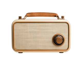 Vintage style portable radio with leather handle and textured front