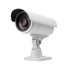 White surveillance camera with red indicator light and adjustable mount security black, Isolated On Png Transparent Background